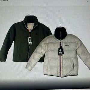 NWT Four Laps Pilar Quilted Sherpa Reversible Jacket.   Color Thyme/White. Large